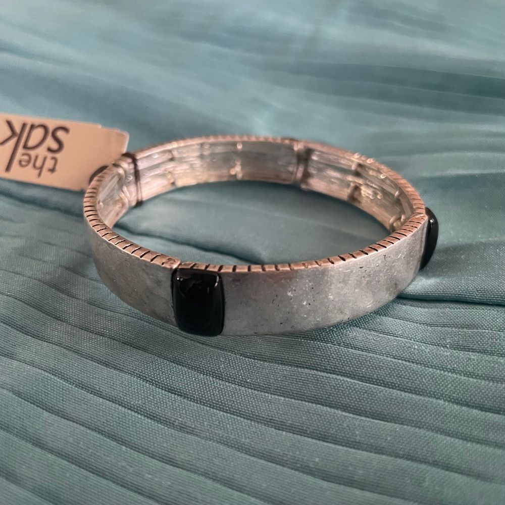 The Sak silver tone black accent‎ stretch bracelet 2.5" NWT